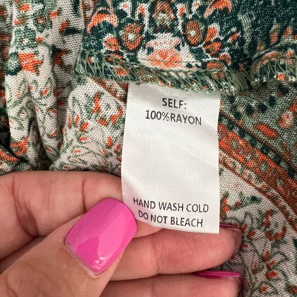 Easel Floral Earthy Geometric Babydoll Dress Sage Green Retro Flair Indie Sz 1X - Picture 10 of 11